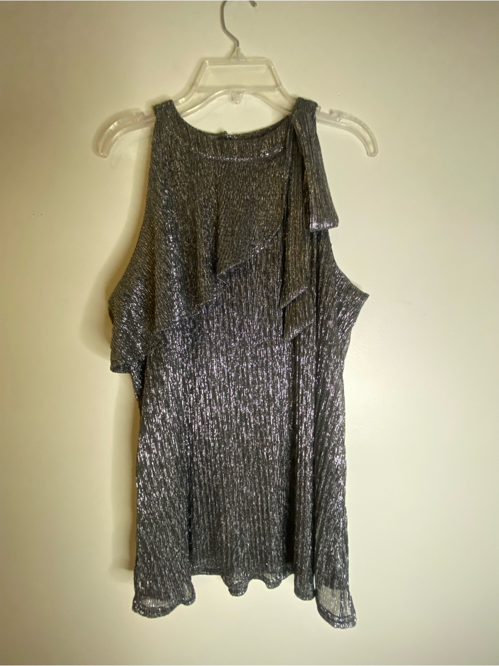 Nine West Metallic Ruffle Top in Silver